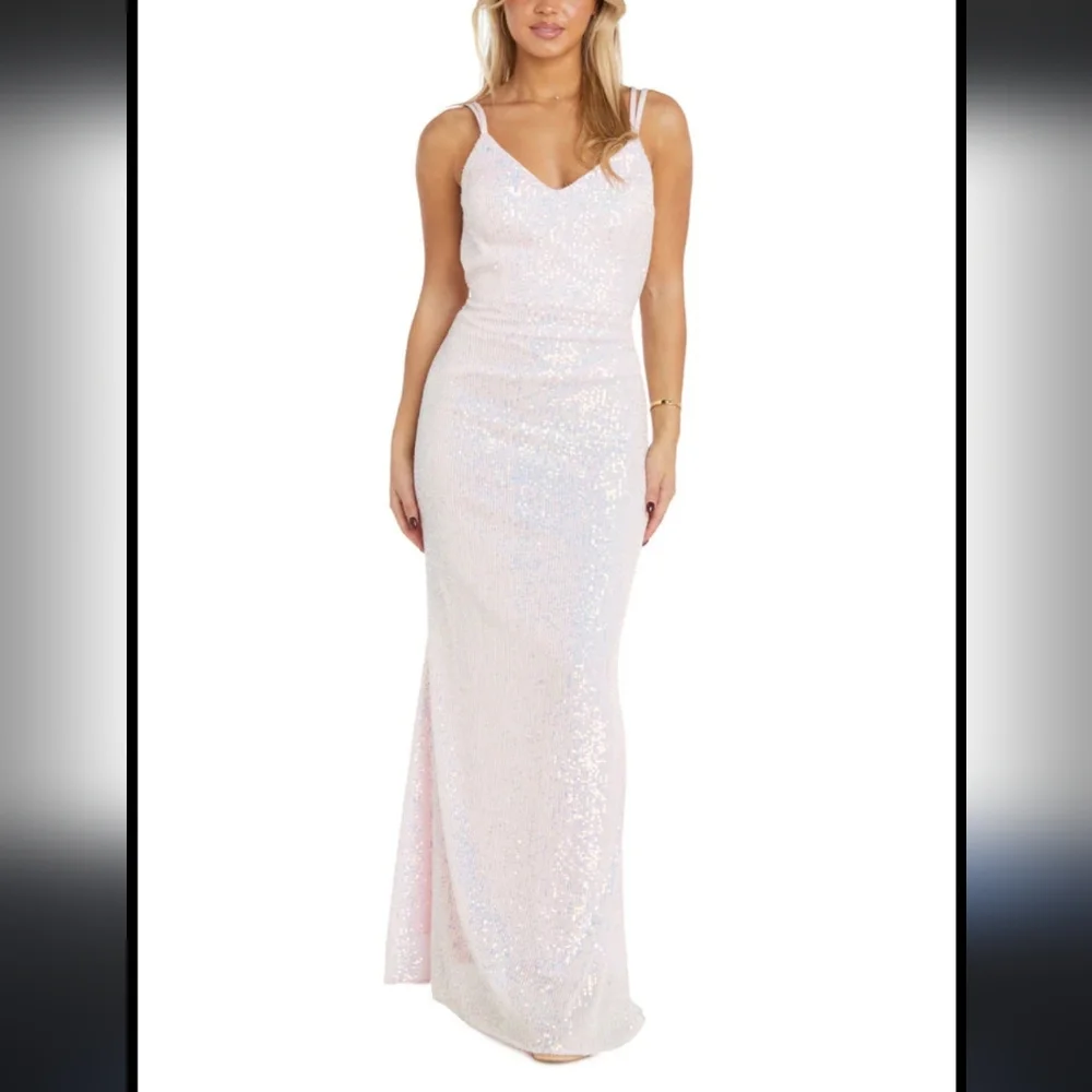 Morgan & Co Ice Pink Sequin Strappy Back Gown - Picture 2 of 8